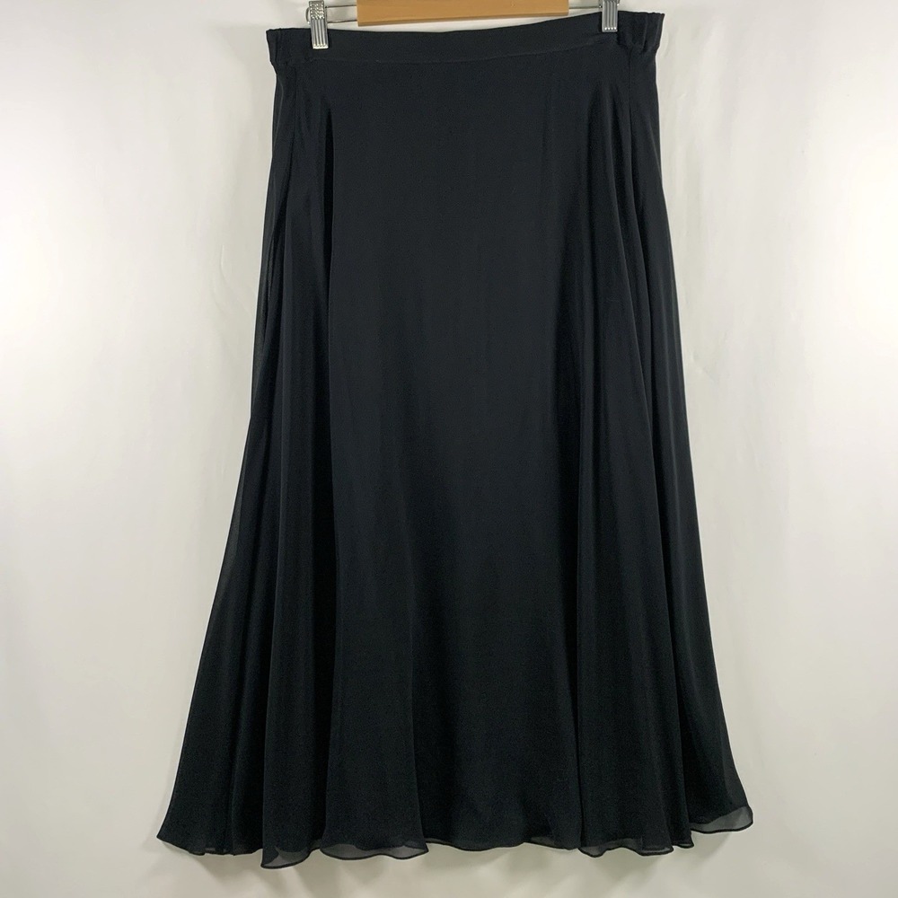 Niteline Della Roufogali Womens Silk Chiffon Maxi Skirt Sz 12‎ Black Evening 90s